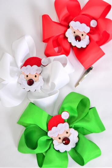 Hair Bow Jumbo Santa Grosgrain Bow-tie / 12 pcs Bow = Dozen Santa , Alligator Clip , Size - 6" x 5" Wide , 4 of each Color Asst , Clip Strip & UPC Code