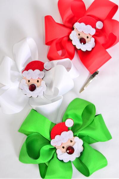 Hair Bow Jumbo Santa Grosgrain Bow-tie / 12 pcs Bow = Dozen Santa , Alligator Clip , Size - 6" x 5" Wide , 4 of each Color Asst , Clip Strip & UPC Code