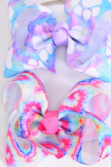 Hair Bow Jumbo Paw Print Gradient Tiedye Mix Grosgrain Bow-tie / 12 pcs Bow = Dozen  Alligator Clip , Size - 6" x 5" Wide , 6 Of Each Pattern Asst , Clip Strip & UPC Code