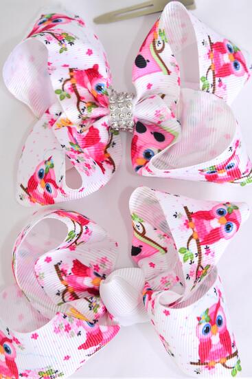 Hair Bow Cute Owl Grosgrain Bow-tie / 12 pcs Bow = Dozen Owl , Alligator Clip , Size - 4" x 3" Wide , Clip Strip & UPC Code