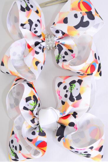 Hair Bow Cute Panda Grosgrain Bow-tie / 12 pcs Bow = Dozen Panda , Alligator Clip , Size - 4" x 3" Wide , Clip Strip & UPC Code