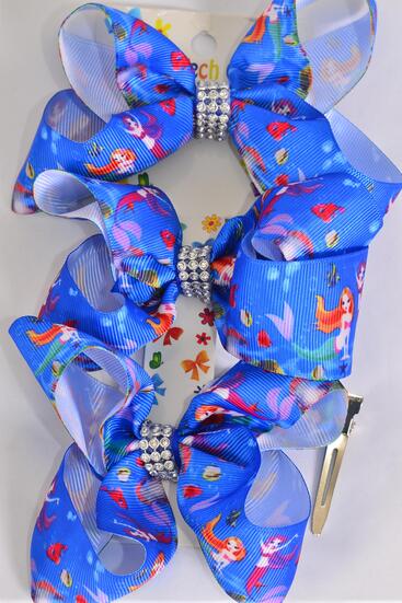 Hair Bows Large 36 pcs Mermaid Grosgrain Bow-tie / 12 card = Dozen Mermaid , Alligator Clip , Bow Size - 4" x 3" Wide , 3 pcs per Card , 12 Card = Dozen