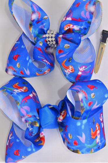 Hair Bow Mermaid Under The Sea Grosgrain Bow-tie / 12 pcs Bow = Dozen  Mermaid , Alligator Clip , Size - 4" x 3" Wide , Clip Strip & UPC Code