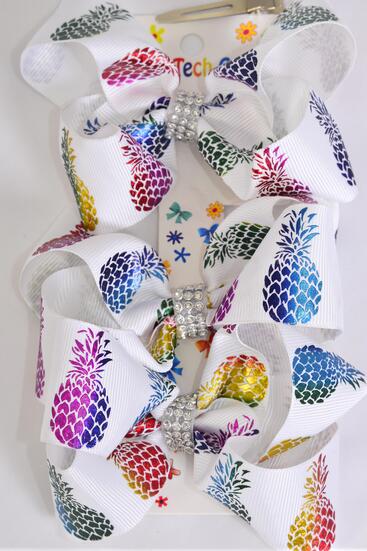 Hair Bows Large 36 pcs Pineapple Iridescent Holographic Grosgrain Bow-tie / 12 card = Dozen Pineapple , Alligator Clip , Bow Size - 4" x 3" Wide , 3 pcs per Card , 12 Card = Dozen