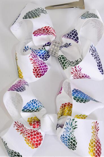 Hair Bow Pineapple Iridescent Holographic Grosgrain Bow-tie / 12 pcs Bow = Dozen Pineapple , Holographic , Alligator Clip , Size - 4" x 3" Wide , Clip Strip & UPC Code