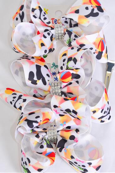 Hair Bows Large 36 pcs Panda Grosgrain Bow-tie / 12 card = Dozen  Alligator Clip , Bow Size - 4" x 3" Wide , 3 pcs per Card,12 Card = Dozen