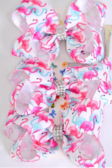 Hair Bows Large 36 pcs Flamingo Grosgrain Bow-tie / 12 card = Dozen Flamingo , Alligator Clip , Bow Size - 4" x 3" Wide , 3 pcs per Card , 12 Card = Dozen
