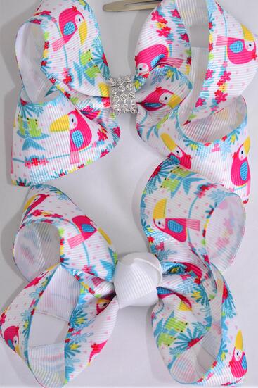 Hair Bow Bird Cute Toucan Grosgrain Bow-tie / 12 pcs Bow = Dozen Toucan , Alligator Clip , Size - 4" x 3" Wide , Clip Strip & UPC Code