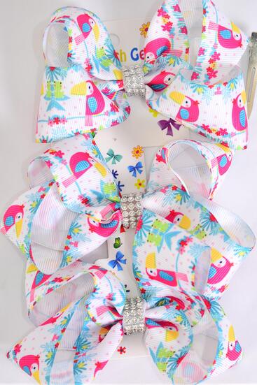 Hair Bows Large 36 pcs Cute Toucan Bird Grosgrain Bow-tie / 12 card = Dozen Toucan , Alligator Clip , Bow Size - 4" x 3" Wide , 3 pcs per Card , 12 Card = Dozen