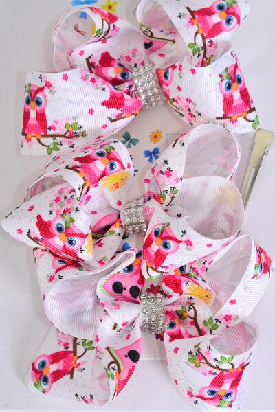 Hair Bows Large 36 pcs Owl Grosgrain Bow-tie / 12 card = Dozen Owl , Alligator Clip , Bow Size - 4" x 3" Wide , 3 pcs per Card , 12 Card = Dozen