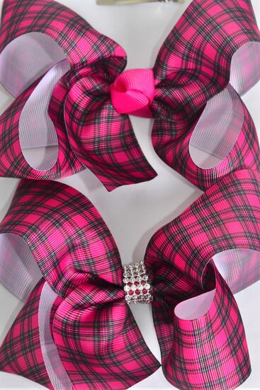 Hair Bow Jumbo Plaid Grosgrain Bow-tie / 12 pcs Bow = Dozen Alligator Clip , Size - 6" x 5" Wide , Clip Strip and UPC Code