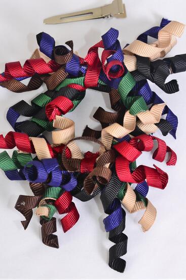 Hair Bow 24 pcs Twirl Grosgrain Fabric Dark Multi / 24 pcs Bow = Dozen   Alligator Clip , Size - 4" x 3" Wide , Clip Strip & UPC Code