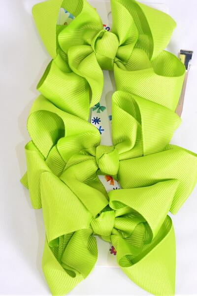 Hair Bows Large 36 pcs Grosgrain Bow-tie Lime Green / 12 card = Dozen Lime Green , Alligator Clip , Bow Size-5"x 3.5" Wide , 4 Fantasy Rose , 4 Wild Rose , 4 Rosy Mauve  Color Asst , OPP bag & UPC Code