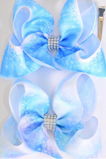 Hair Bow Jumbo Snowflake Grosgrain Bow-tie / 12 pcs Bow = Dozen  Snowflake , Alligator Clip , Size - 6" x 5" Wide , 6 Of each Pattern Asst , Clip Strip & UPC Code