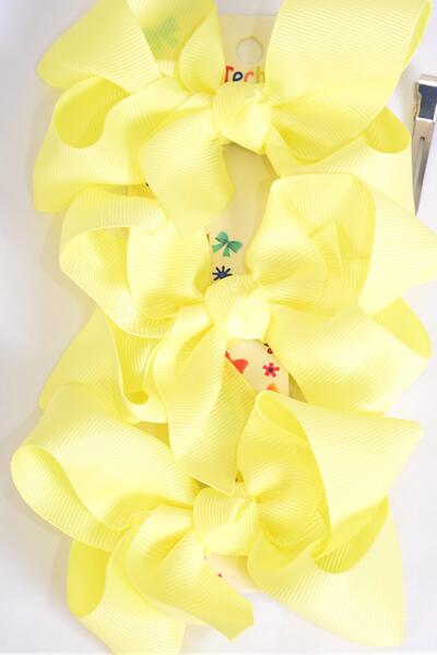 Hair Bows Large 36 pcs Grosgrain Bow-tie Baby Yellow / 12 card = Dozen Baby Yellow , Alligator Clip , Bow Size 4" x 3" Wide , 3 pcs per card , 12 Card= Dozen