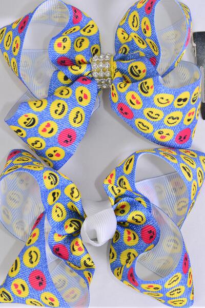Hair Bow Emoji Smiley Face Grosgrain Bow-tie / 12 pcs Bow = Dozen Alligator Clip , Size - 6" x 5" Wide ,Clip Strip & UPC Code