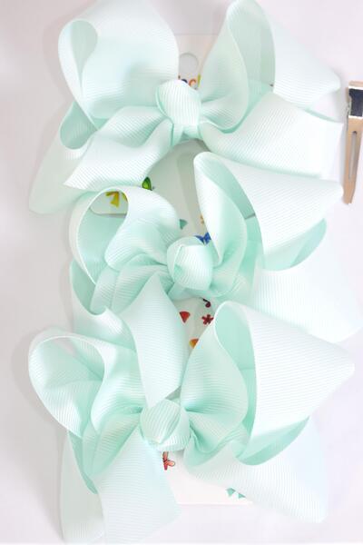Hair Bows Large 36 pcs Grosgrain Bow-tie Mint Green / 12 card = Dozen Mint Green , Alligator Clip, Bow Size - 4" x 3" Wide , 3 pcs per card , 12 Card = Dozen
