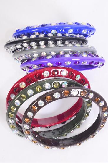 Bracelet Bangle Acrylic Stones 2 Sides All Around Dark Multi 12 pcs = Dozen  Dark Multi , Size - 3" Dia Wide , 2 Black , 2 Brown , 2 Olive , 2 Royal Blue , 2 Burgundy , 1 Purple , 1 Gray Color mix , Display Card & OPP Bag