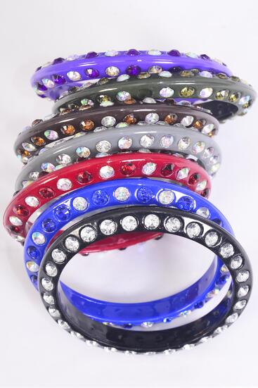 Bracelet Bangle Acrylic Stones 2 Sides All Around Dark Multi 12 pcs = Dozen  Dark Multi , Size - 3" Dia Wide , 2 Black , 2 Brown , 2 Olive , 2 Royal Blue , 2 Burgundy , 1 Purple , 1 Gray Color mix , Display Card & OPP Bag