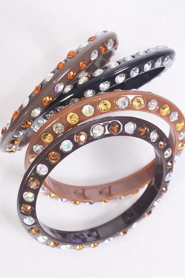 Bracelet Bangle Acrylic Stones 2 Sides All Around Browntone / 12 pcs = Dozen Browntone , Size - 3" Dia Wide , 3 Black , 3 Dark Brown , 3 Medium Brown , 3 Light Brown Color Asst , Hang Tag & Opp bag & UPC Code 