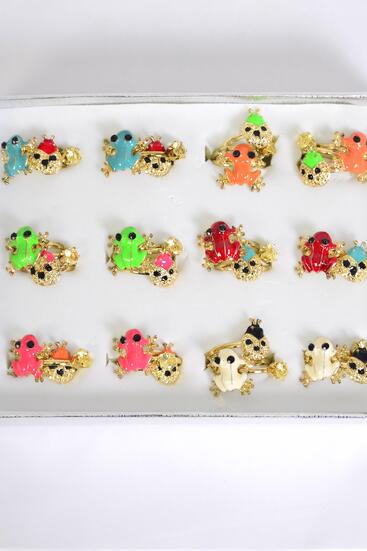 Rings 36 pcs Enamel Frog Diamonf Ring Mix Multi / 36 pcs Rings = Disply Adjustable , 2 of each Color Mix , 1Dz Velvet Display Window Box & OPP bag & UPC code