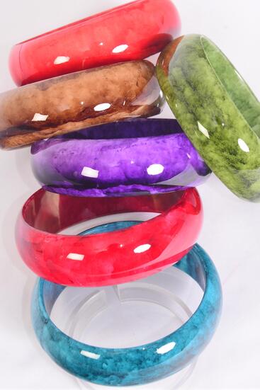Bracelet Bangle Acrylic Marble Look Multi / 12 pcs = Dozen Multi , Size - 2.75" x 1" Wide , 2 of each Color Asst , Hang Tag & OPP Bag & UPC Code