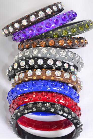 Bracelet Bangle Acrylic Stones All Around / 12 pcs = Dozen Size - 2.75" Wide , Hang Tag & OPP Bag & UPC Code , Choose Dark Multi or Browntone Colors
