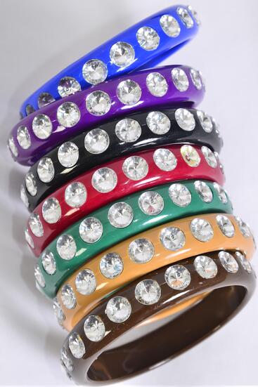 Bracelet Bangle Acrylic Clear Stone All Around / 12 pcs = Dozen  Size - 2.75" x 0.5" Dia Wide , Choose Colours , Hang tag & OPP Bag & UPC Code