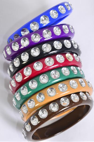 Bracelet Bangle Acrylic Clear Stone All Around / 12 pcs = Dozen  Size - 2.75" x 0.5" Dia Wide , Choose Colours , Hang tag & OPP Bag & UPC Code