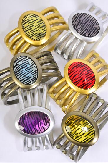 Bracelet Bangle Hinge Ovel Zebra Prints / 12 pcs = Dozen Zebra , Hinge , Size - 2.75" x 1.25" Wide , 2 of each Pattern Asst , Hang Tag & OPP Bag & UPC Code