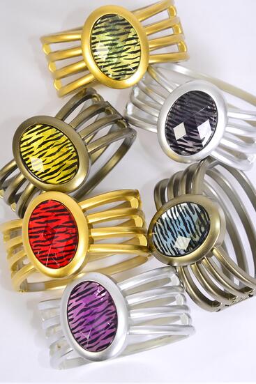 Bracelet Bangle Hinge Ovel Zebra Prints / 12 pcs = Dozen Zebra , Hinge , Size - 2.75" x 1.25" Wide , 2 of each Pattern Asst , Hang Tag & OPP Bag & UPC Code