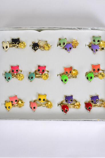 Rings 36 pcs 2 pcs Fox Enamel 1 Diamond Ring Mix Multi / 36 pcs rings = Disply Adjustable , Pr Color Mix ,1 Dz Velvet Display Window Box & OPP bag & UPC Code 