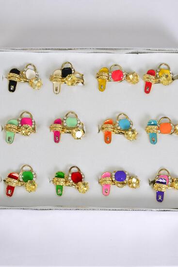 Rings 36 pcs Enamel Sleeper Purse Diamond Cluster Ring Mix / 36 pcs Rings = Disply Adjustable , 2 of each Color Mix , 1 Dz Velvet Display Window Box & OPP bag & UPC code 
