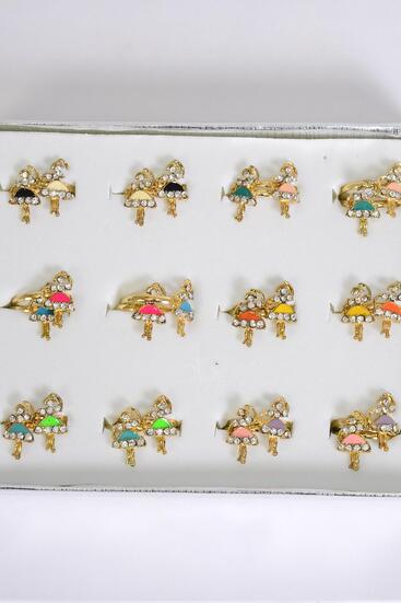 Rings 24 pcs Ballerina Enamel / 24 pcs Rings = Dozen Disply  Ballerina , Adjustable , 2 of each Color Asst , Velvet Ring Display Window Box & OPP bag & UPC Code