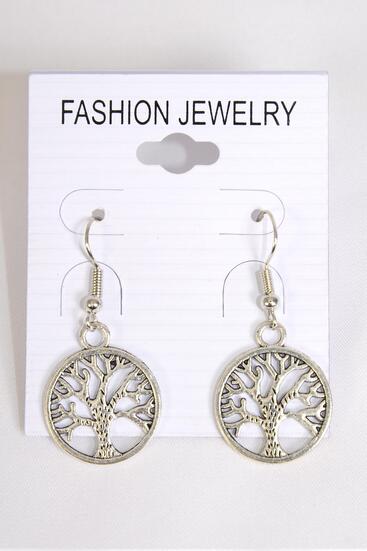Earrings Antique Silver Tree of life / 12 pair = Dozen match 70146 Fish Hook , Size - 1.5" x 0.75" Wide , Earring Card & OPP Bag & UPC Code 
