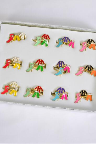 Rings 36 pcs Enamel Clothes Booth Purse Mix / 36 pcs Rings = Disply Adjustable , Pr Color Mix , 1 Dz Velvet Display Window Box & OPP bag & UPC Code