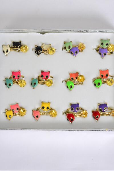 Rings 36 pcs 2 pcs Fox Enamel 1 Diamond Ring Mix Multi / 36 pcs rings = Disply Adjustable , Pr Color Mix ,1 Dz Velvet Display Window Box & OPP bag & UPC Code 