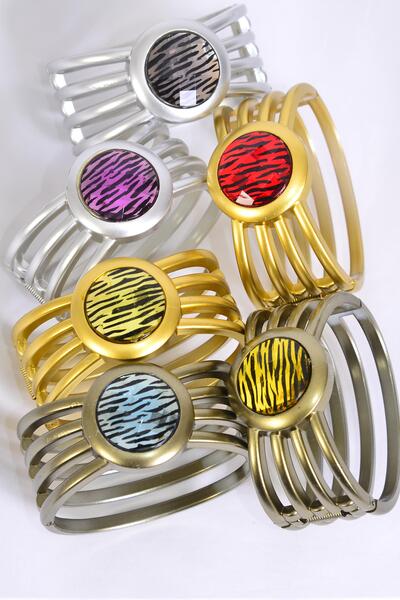 Bracelet Bangle Acrylic Hinge Round Zebra / 12 pcs = Dozen Zebra , Hinge , Size - 2.75" x 1.25" , 2 of each Color Asst , Hang Tag & OPP Bag & UPC Code