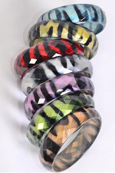 Bracelet Bangle Acrylic Diamond Cut Animal Print Multi / 12 pcs = Dozen  Size - 2.75" x 1" Wide , 2 Gray , 2 Burgundy , 2 Blue , 2 Purple , 2 Gold ,1 Sunset Orange , 1 Green Color Asst , Hang Tag & OPP Bag & UPC Code
