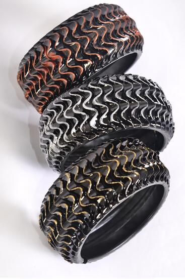 Bracelet Bangle Acrylic Hinge Wave Brush Strock Antique Finish / 12 pcs = Dozen Hinge , Size - 2.75" x 1.5" , 4 of each Pattern Asst , Hang Tag & OPP Bag & UPC Code