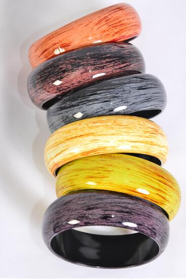 Bracelet Bangle Acrylic Brush Stroke Fall Gloss Wood Finish / 12 pcs = Dozen Netural , Size - 2.75" x 1" Dia Wide , 2 of each Pattern Asst , Hang Tag & Opp bag & UPC Code 