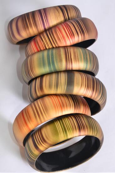 Bracelet Bangle Acrylic Fall Stripes multi / 12 pcs = Dozen  Fall , Size - 2.75" x 1" Dia Wide , 2 of each Color Asst , Hang Tag & OPP Bag & UPC Code 