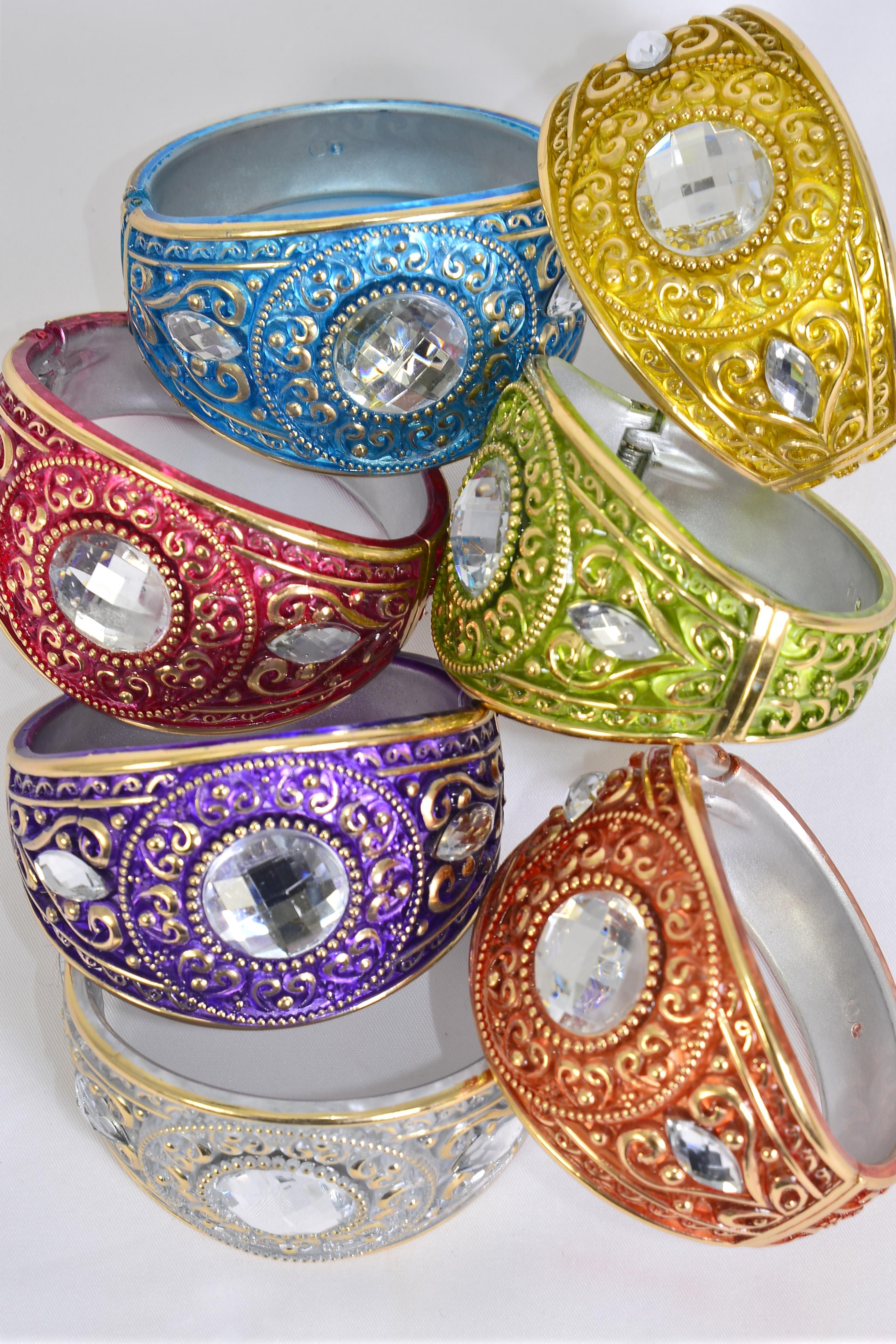 Bracelet Bangle Acrylic Hinge Clear Stones Gold Trim / 12 pcs = Dozen ...