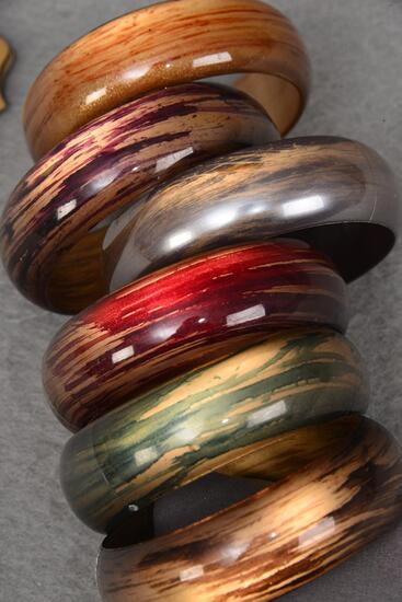Bracelet Bangle Acrylic Brush Stroke Fall Neutral color Asst / 12 pcs = Dozen Dark Multi , Size - 2.75" x 1" Wide , 2 of each Color Asst , Hang Tag & Opp bag & UPC Code