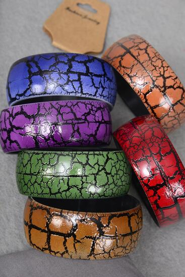 Bracelet Bangle Acrylic Leather Look Multi / 12 pcs = Dozen Multi , Size - 2.75" x 1.25" Wid , 2 Blue , 2 Purple , 2 Brown , 2 Burgundy , 2 Green , 2 Orange Color Mixe , Asst , Hang Tag & OPP Bag & UPC Code