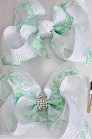 Hair Bow Jumbo Snowflake Grosgrain Bow-tie / 12 pcs Bow = Dozen  Snowflake , Alligator Clip , Size - 6" x 5" Wide , 6 Of each Pattern Asst , Clip Strip & UPC Code