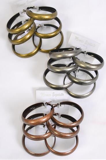 Earrings 3 pair Metal Boho Vantage Antique Hoop Mix / 36 pair = Dozen Post , Size - 2" Wide , 4 of each Color Asst , Earring Card & Opp bag & UPC Code , 3 pair per Card , 12card = Dozen