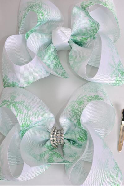 Hair Bow Jumbo Snowflake Grosgrain Bow-tie / 12 pcs Bow = Dozen  Snowflake , Alligator Clip , Size - 6" x 5" Wide , 6 Of each Pattern Asst , Clip Strip & UPC Code