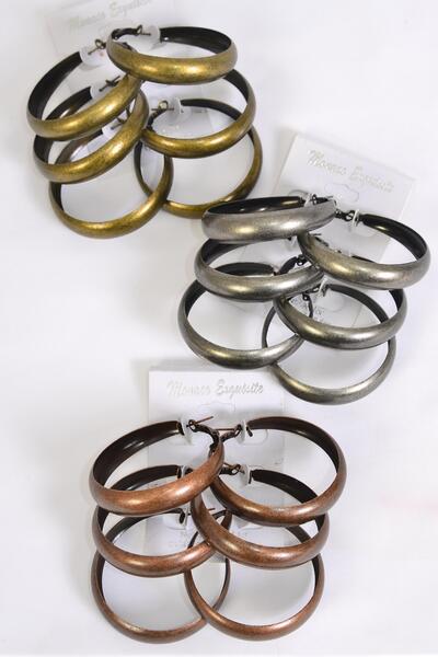 Earrings 3 pair Metal Boho Vantage Antique Hoop Mix / 36 pair = Dozen Post , Size - 2" Wide , 4 of each Color Asst , Earring Card & Opp bag & UPC Code , 3 pair per Card , 12card = Dozen