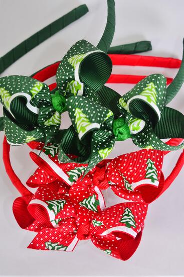 Headband Horseshoe Alpine Winter Snow Day Grosgrain Bow-tie / 12 pcs Bow = Dozen Bow Size - 3" x 2" wide , 6 of each Color Asst , Hang Tag & UPC Code , Clear Box